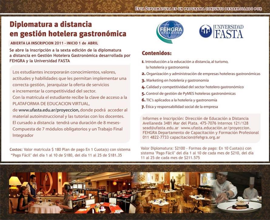 Diplomatura a distancia en Gestión Hotelera Gastronómica